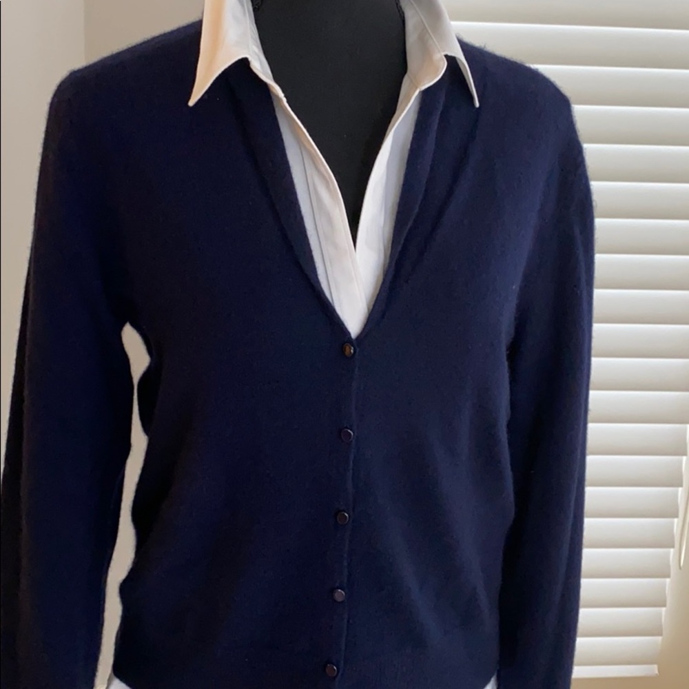 Navy Cashmere V-Neck Cardigan Sweater